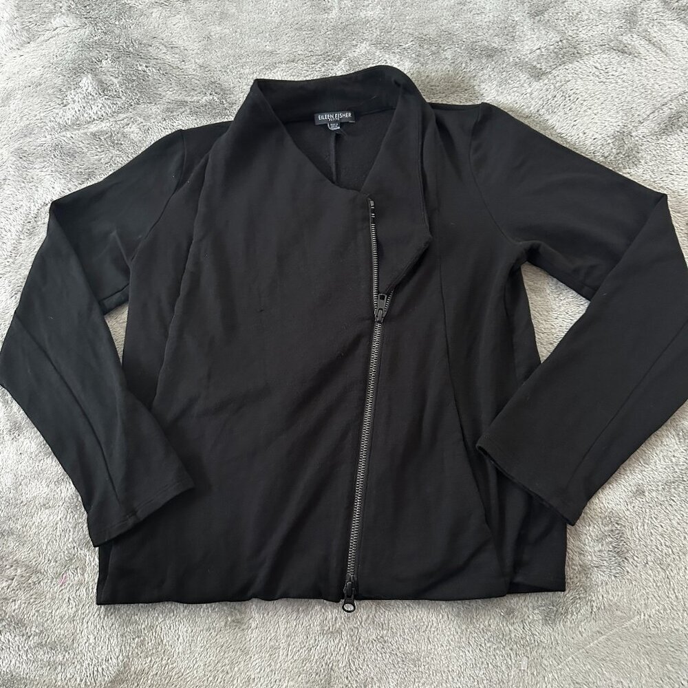 Eileen Fisher Petite Small Black Tencel Moto Jacket PS *Flaw Stretch